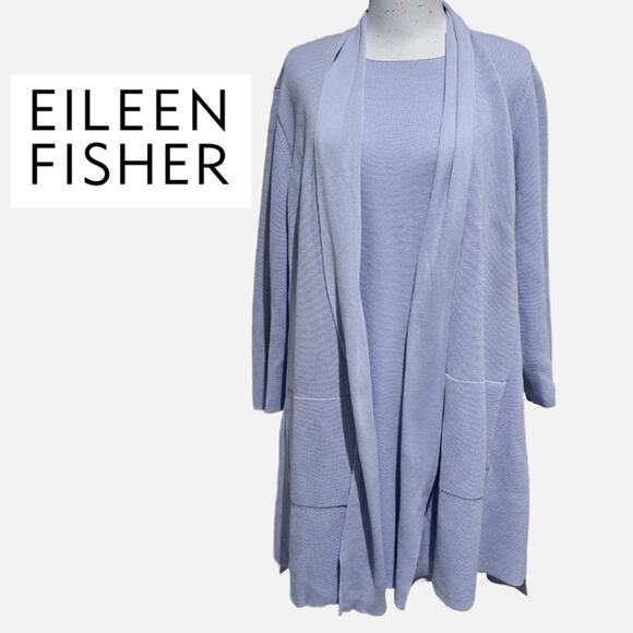 Eileen Fisher 2-Piece Silk/Organic Cotton Open Front Cardigan + Tank Top Set - Picture 1 of 9